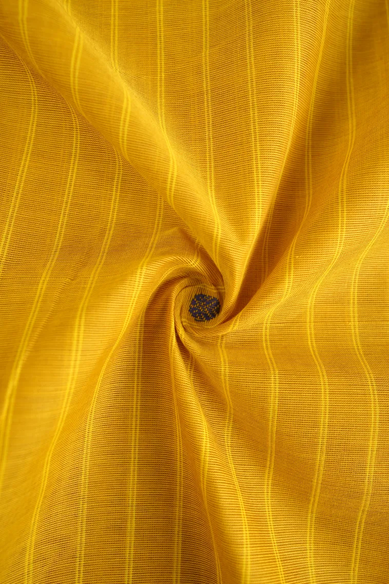 Lemon Yellow Chettinad Cotton Sarees with Gold Zari Stripes And Puttas view 4