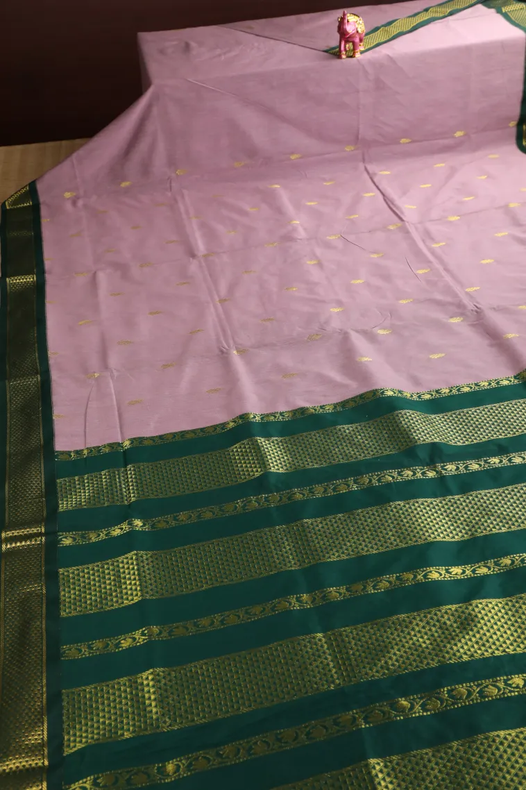 Lean Pink Kalyani Cotton with Gold Zari Buttis (small Dots Or Motifs) view 2