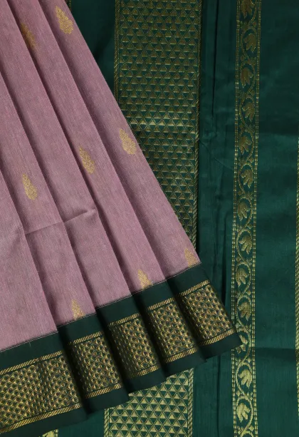 Lean Pink Kalyani Cotton with Gold Zari Buttis (small Dots Or Motifs)