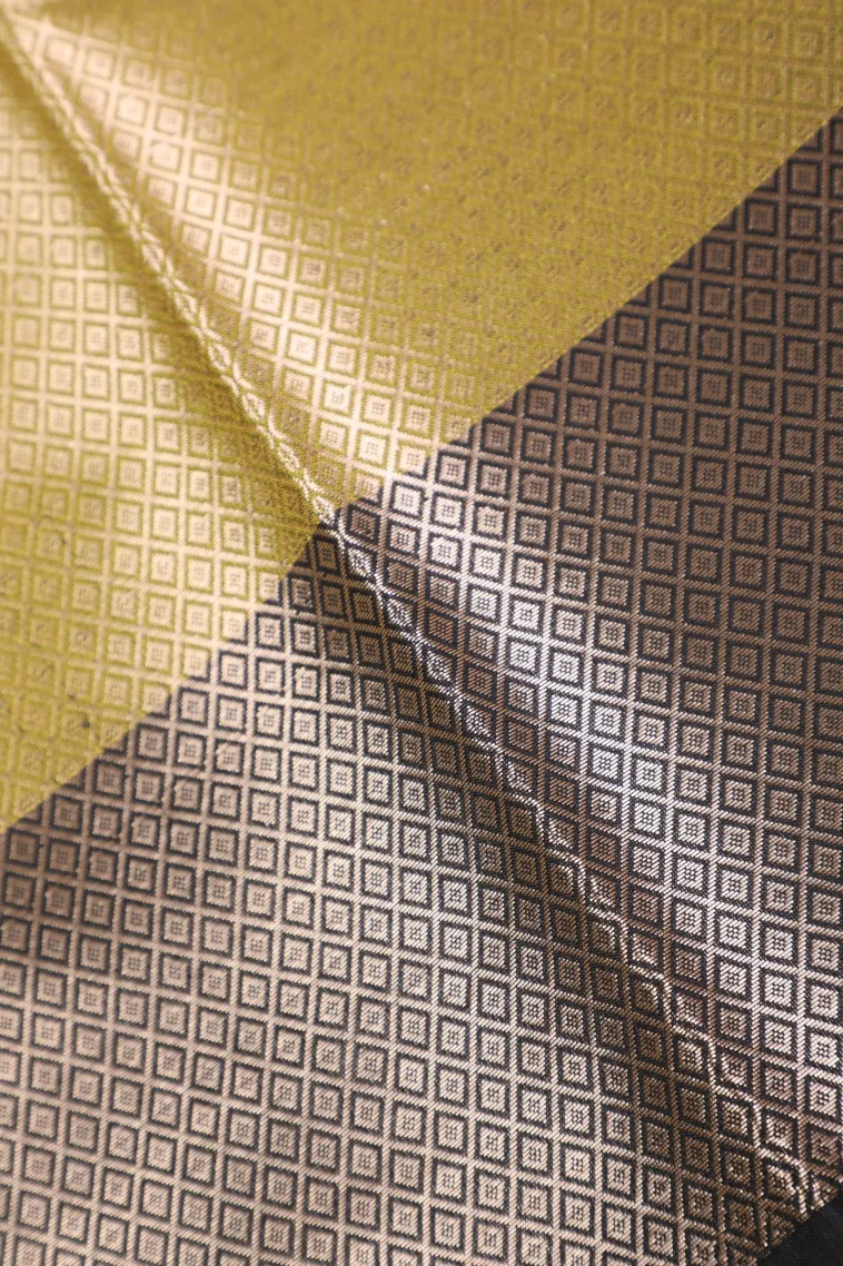 Olive Green Semi Tussar Silk with Bronze Zari Floral Patterns view 3