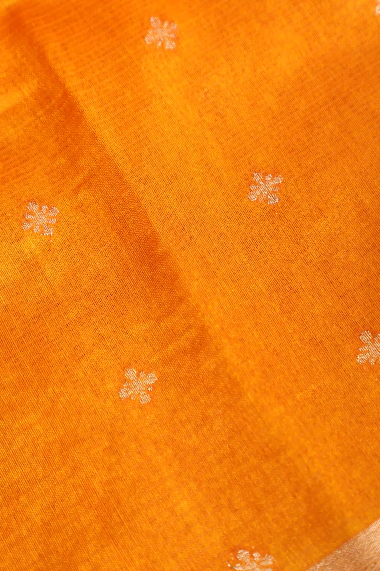 Honey Orange Manipuri Cotton Sarees with Thread Zari Buttis (small Dots Or Motifs) view 3