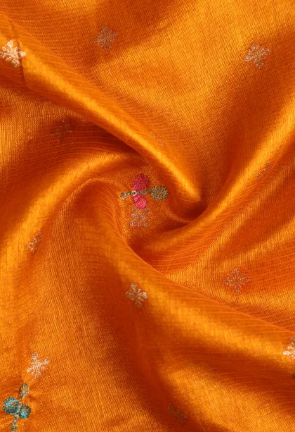 Honey Orange Manipuri Cotton Sarees with Thread Zari Buttis (small Dots Or Motifs)
