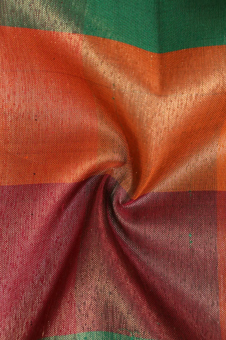 Carrot Orange Kanchipuram Silk Sarees with Gold Zari Checks view 4