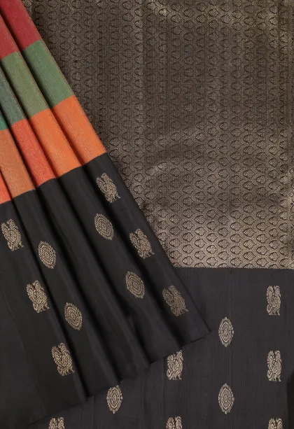 Carrot Orange Kanchipuram Silk Sarees with Gold Zari Checks