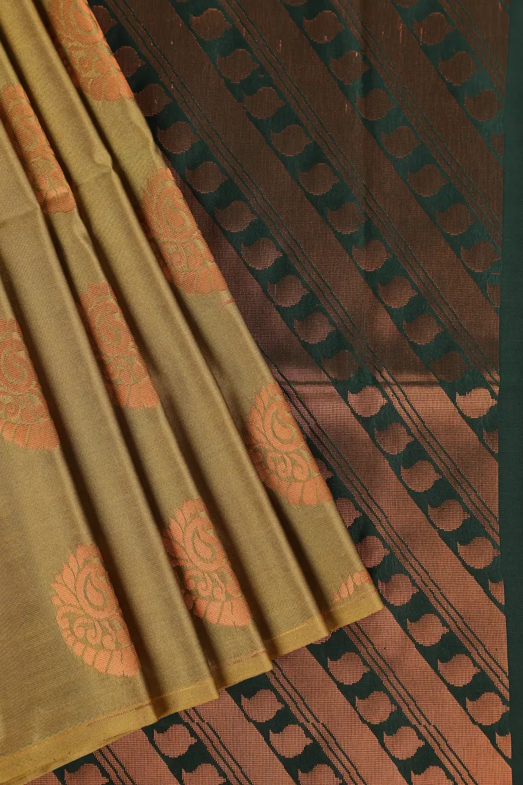 Metallic Gold Soft Silk Saree with Copper Zari Mango Puttas