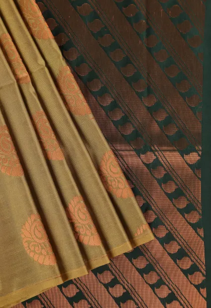 Metallic Gold Soft Silk Saree with Copper Zari Mango Puttas