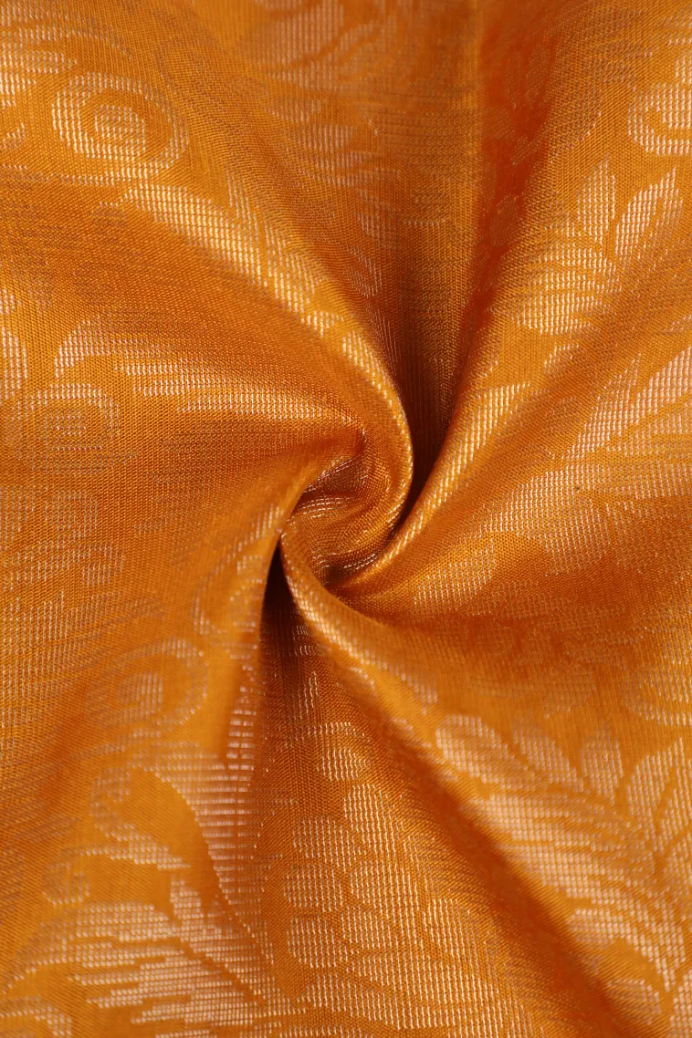 Honey Orange Soft Silk Saree with Silver Zari Floral Puttas view 4