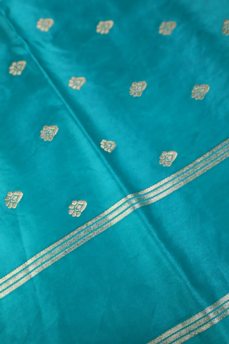 Sky Blue Mysore Silk with Gold Zari Flower Mottif view 3