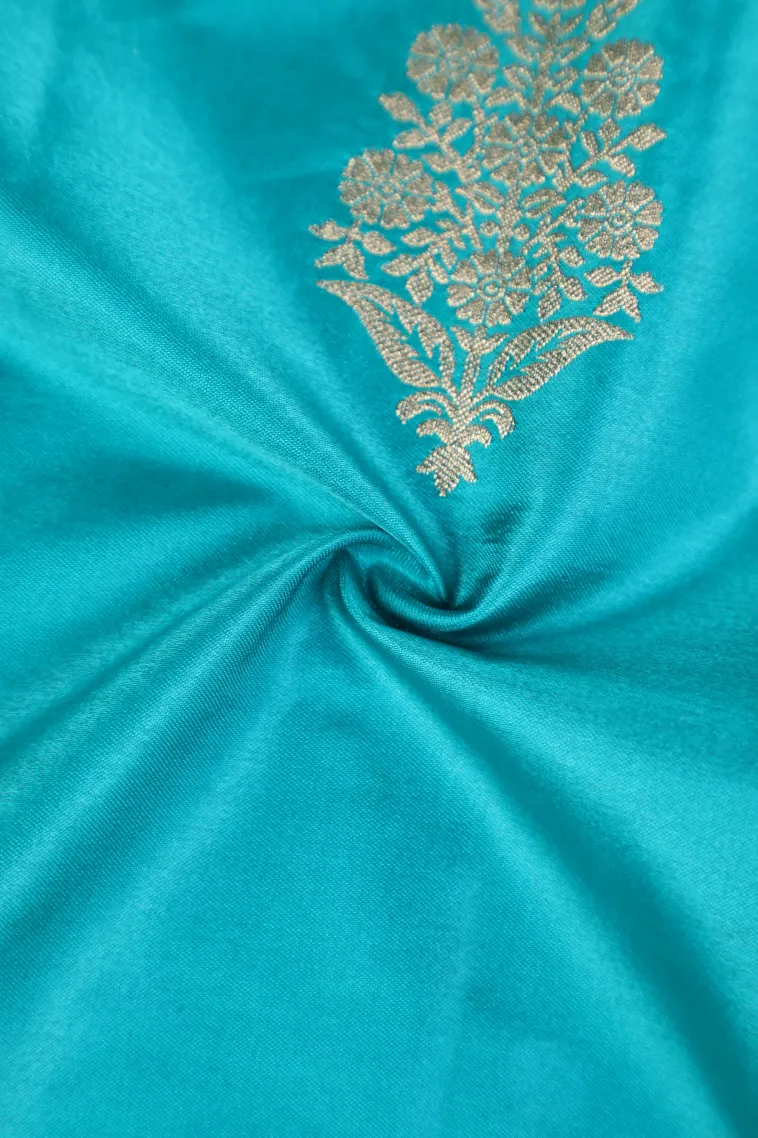 Sky Blue Mysore Silk with Gold Zari Flower Mottif view 4