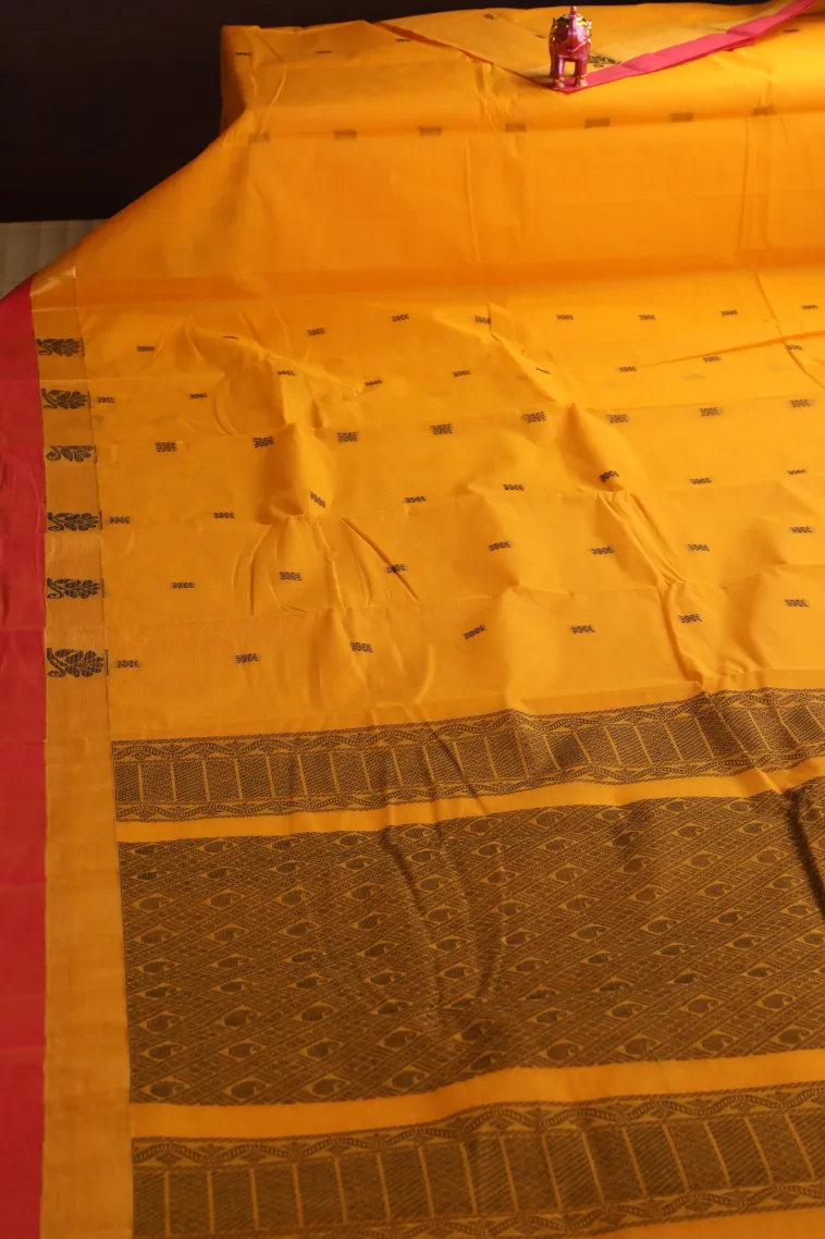 Latte Yellow Kanchi Cotton Sarees Without Zari With Buttis (small Dots Or Motifs) view 2