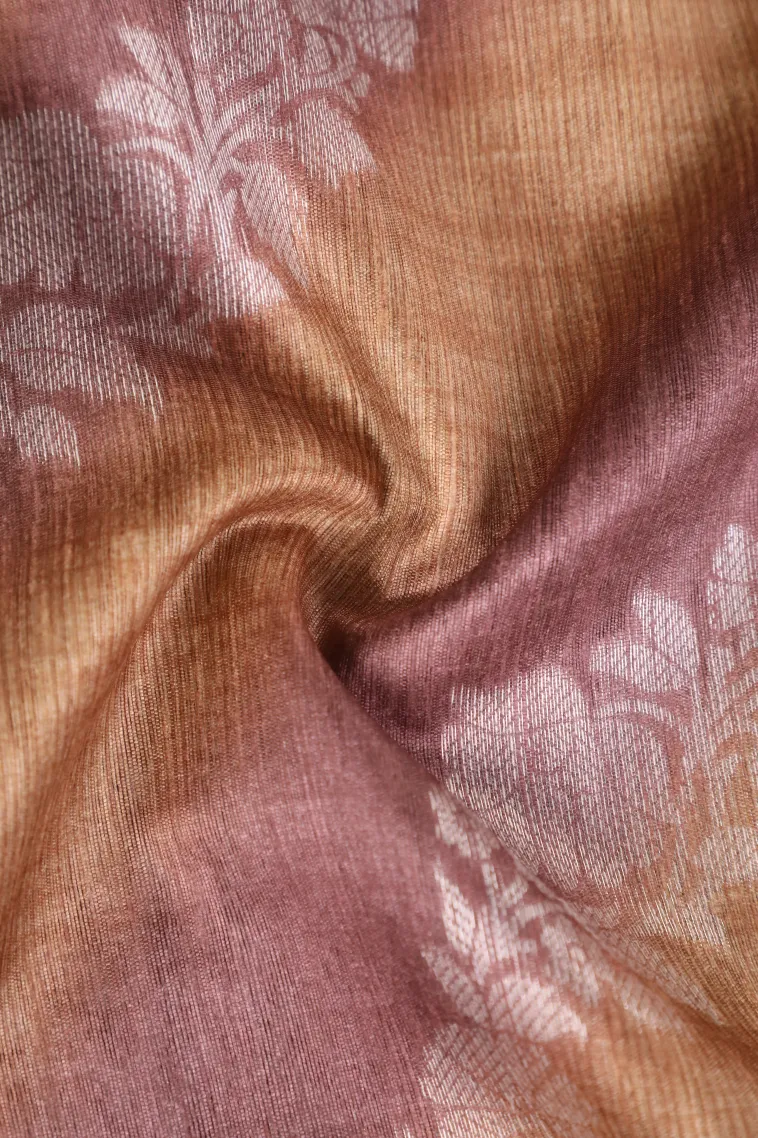 Tortilla Brown Tussar Saree with Bronze Zari Cross Stripes view 4