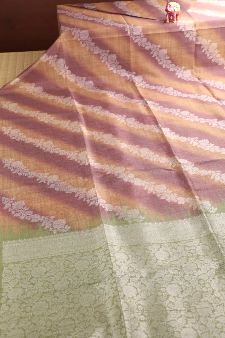 Tortilla Brown Tussar Saree with Bronze Zari Cross Stripes view 2