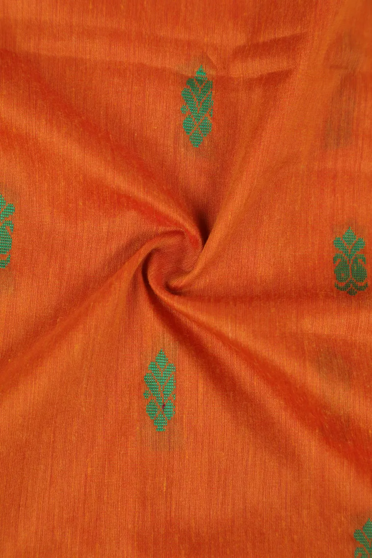 Fire Orange Kalyani Cotton with Gold Zari Buttis (small Dots Or Motifs) view 4