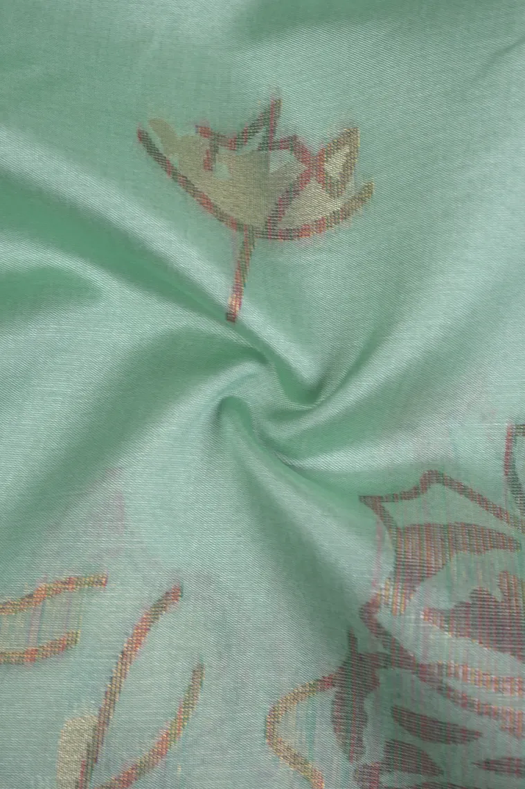 Mint Green Tussar Saree with Antic Zari Floral Patterns view 4