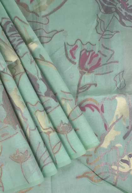 Mint Green Tussar Saree with Antic Zari Floral Patterns