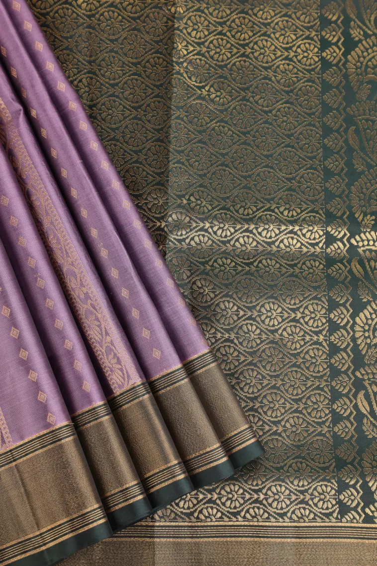 Heather Purple Soft Silk Saree with Gold Zari Stripes And Puttas