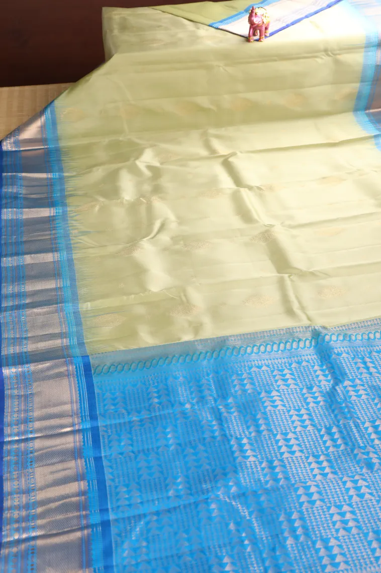 Pistachio Green Soft Silk Saree with Gold Zari Buttis (small Dots Or Motifs) view 2