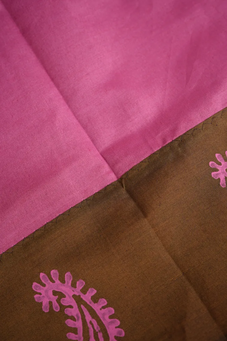Coffee Brown Poly Cotton Sarees Without Zari With Peacock Motifs view 3
