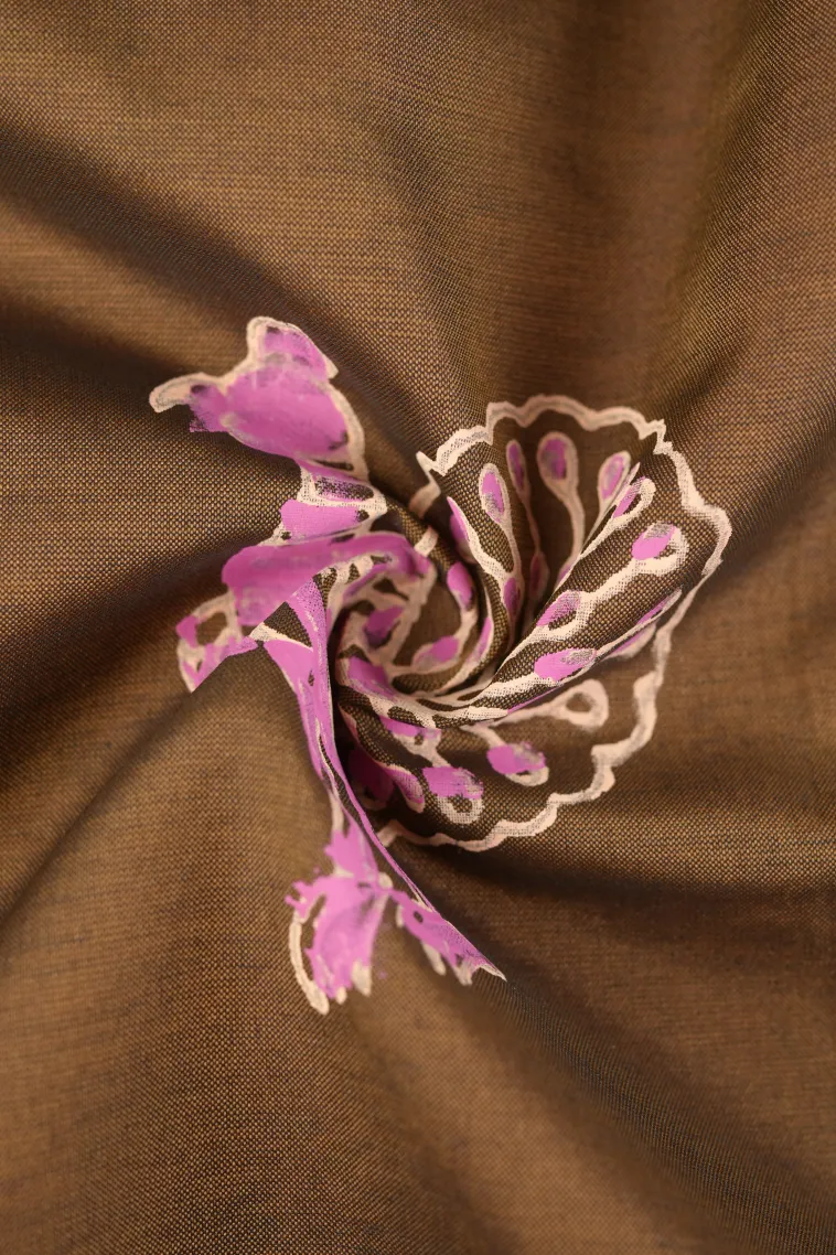 Coffee Brown Poly Cotton Sarees Without Zari With Peacock Motifs view 4