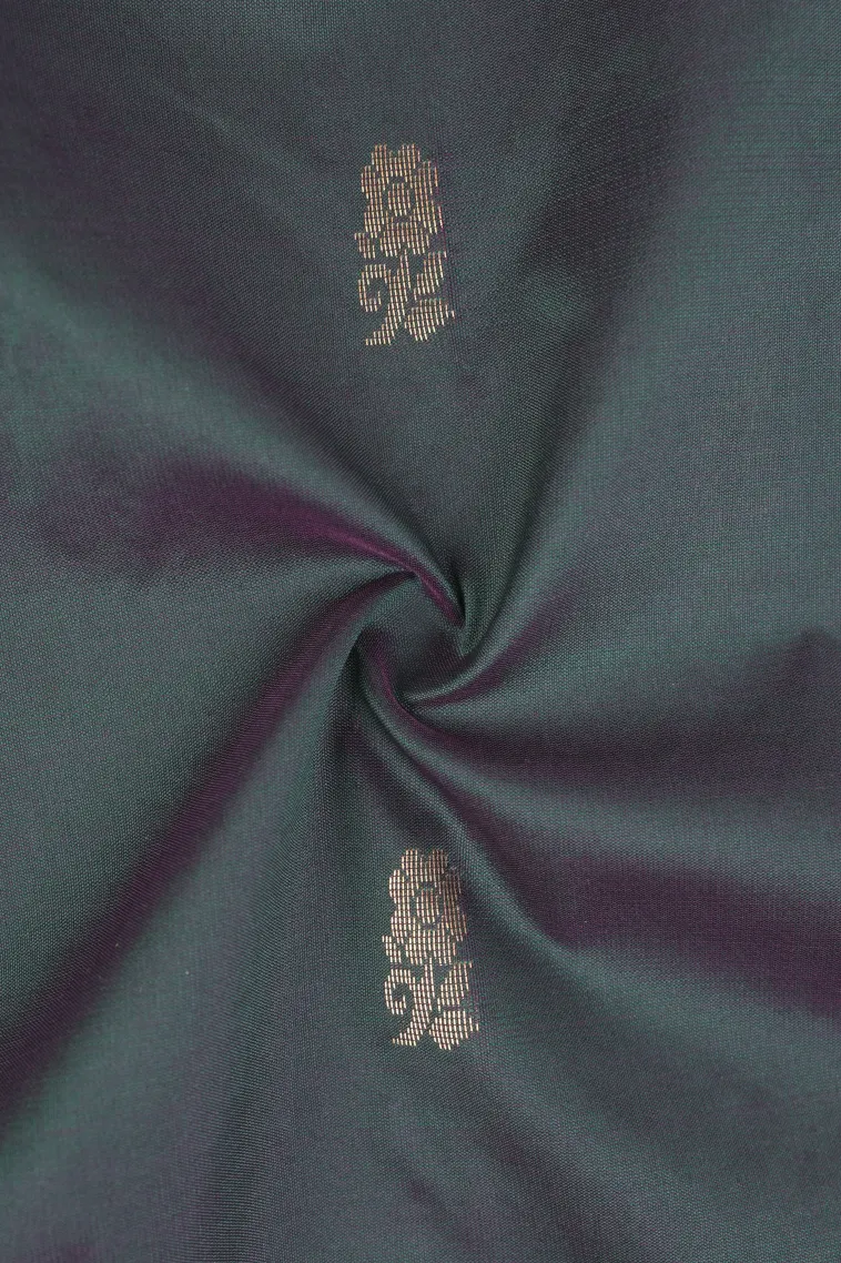 Bottle Green Soft Silk Saree with Gold Zari Flower Mottif view 4