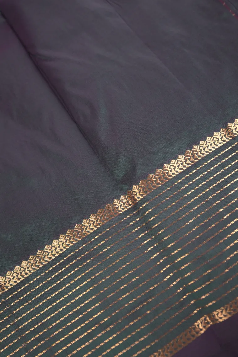 Bottle Green Soft Silk Saree with Gold Zari Flower Mottif view 3