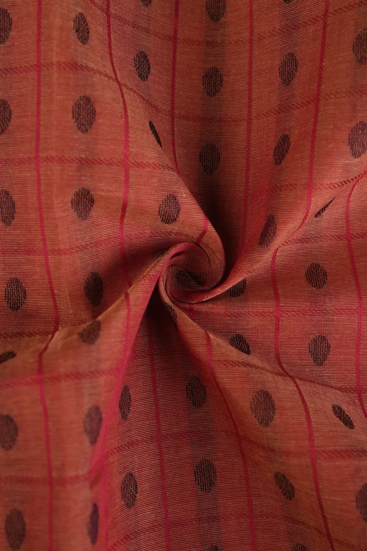 Peach Pink Kanchi Cotton Sarees Without Zari With Checks And Puttas view 4