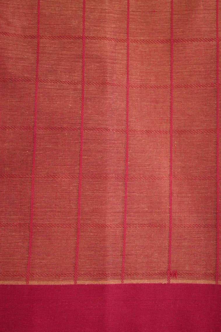 Peach Pink Kanchi Cotton Sarees Without Zari With Checks And Puttas view 3