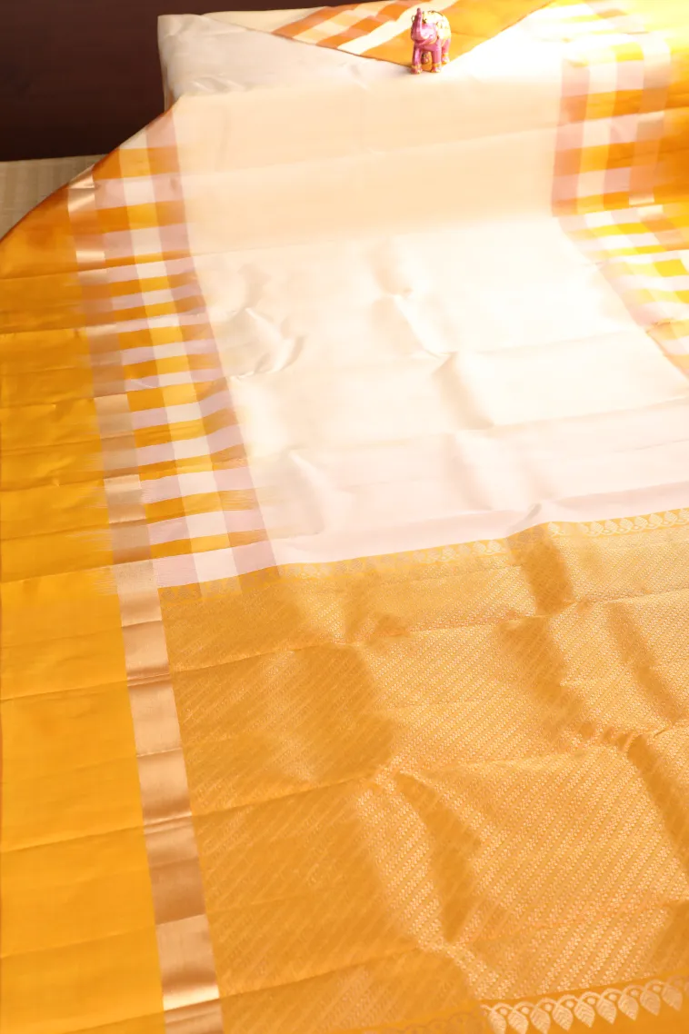 Buttermilk Yellow Soft Silk Saree with Gold Zari Plain view 2