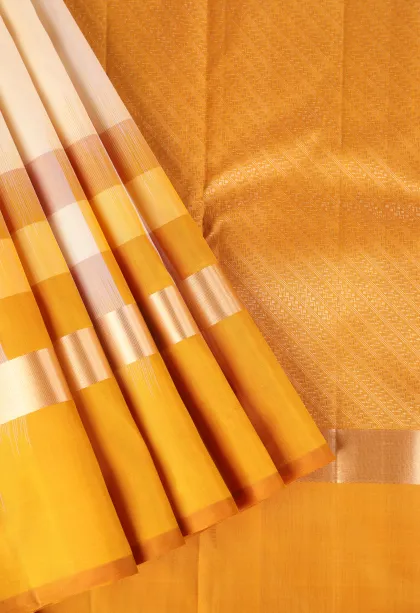 Buttermilk Yellow Soft Silk Saree with Gold Zari Plain