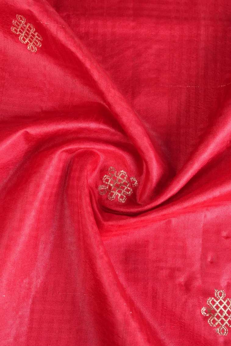 Rose Red Raw Silk Sarees with Gold Zari Rangoli Pattren view 4