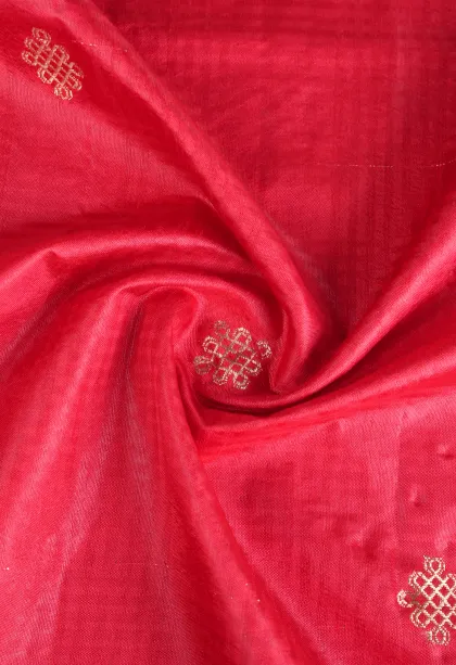Rose Red Raw Silk Sarees with Gold Zari Rangoli Pattren