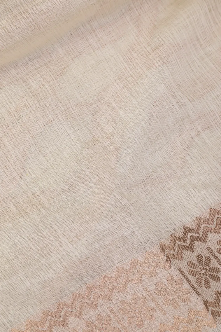 Cotton White Banaras Sarees with Copper Zari Leaf Pattern view 3