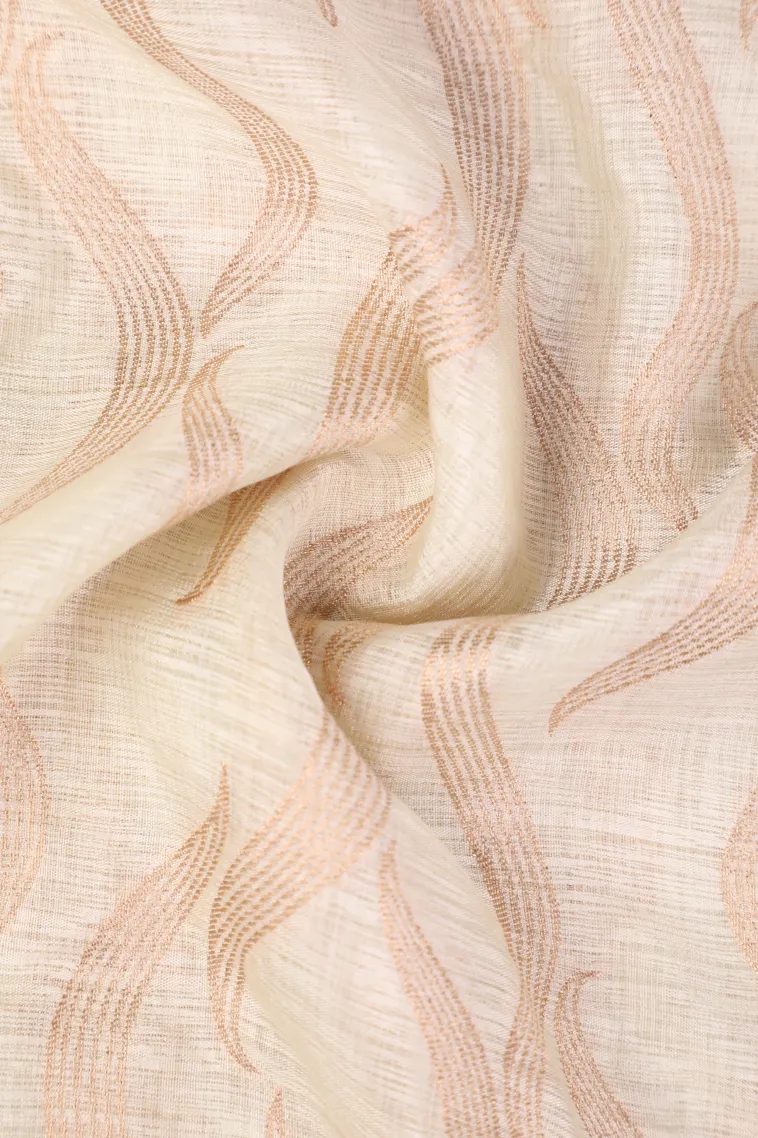 Cotton White Banaras Sarees with Copper Zari Leaf Pattern view 4