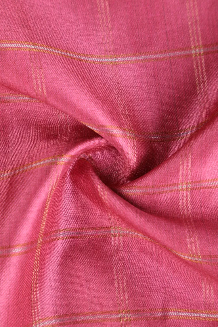 Ballet Pink Tussar Saree with Gold And Silver Zari Checks view 4