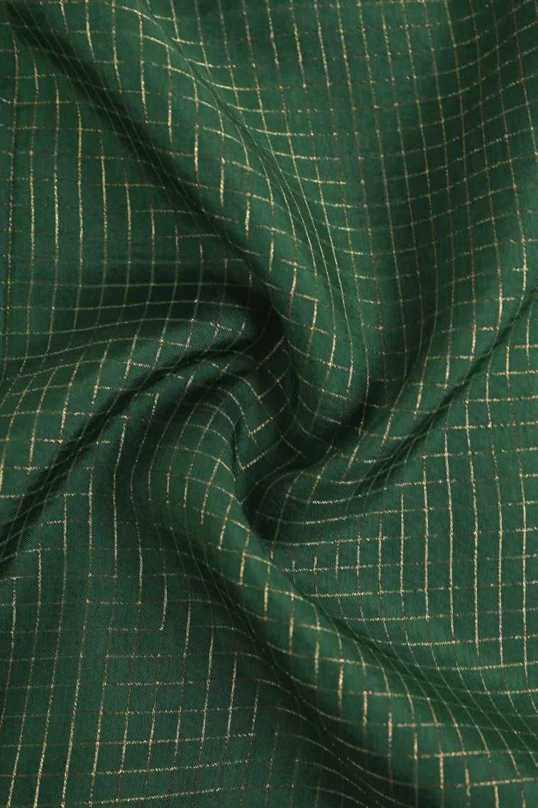 Bottle Green Banaras Sarees with Gold Zari Small Checks Pattern view 4