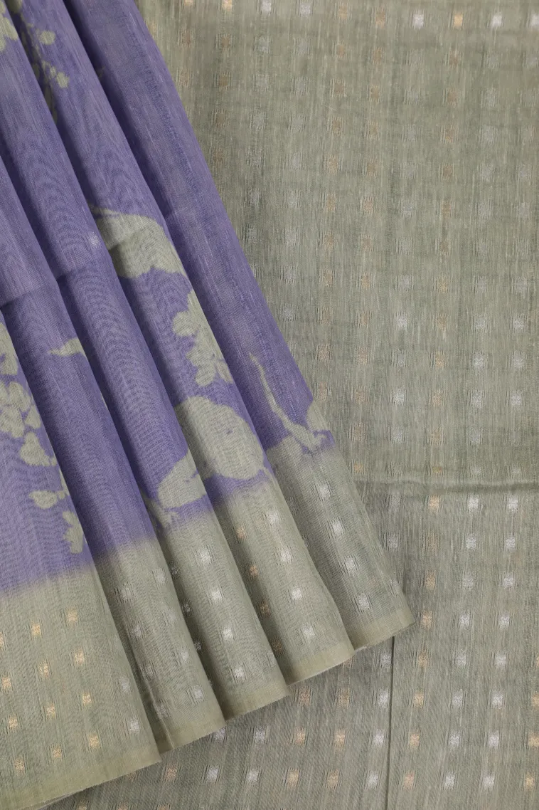 Heather Purple Semi Tussar Silk with Gold And Silver Zari Floral Patterns view 1