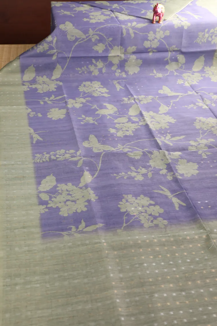Heather Purple Semi Tussar Silk with Gold And Silver Zari Floral Patterns view 2