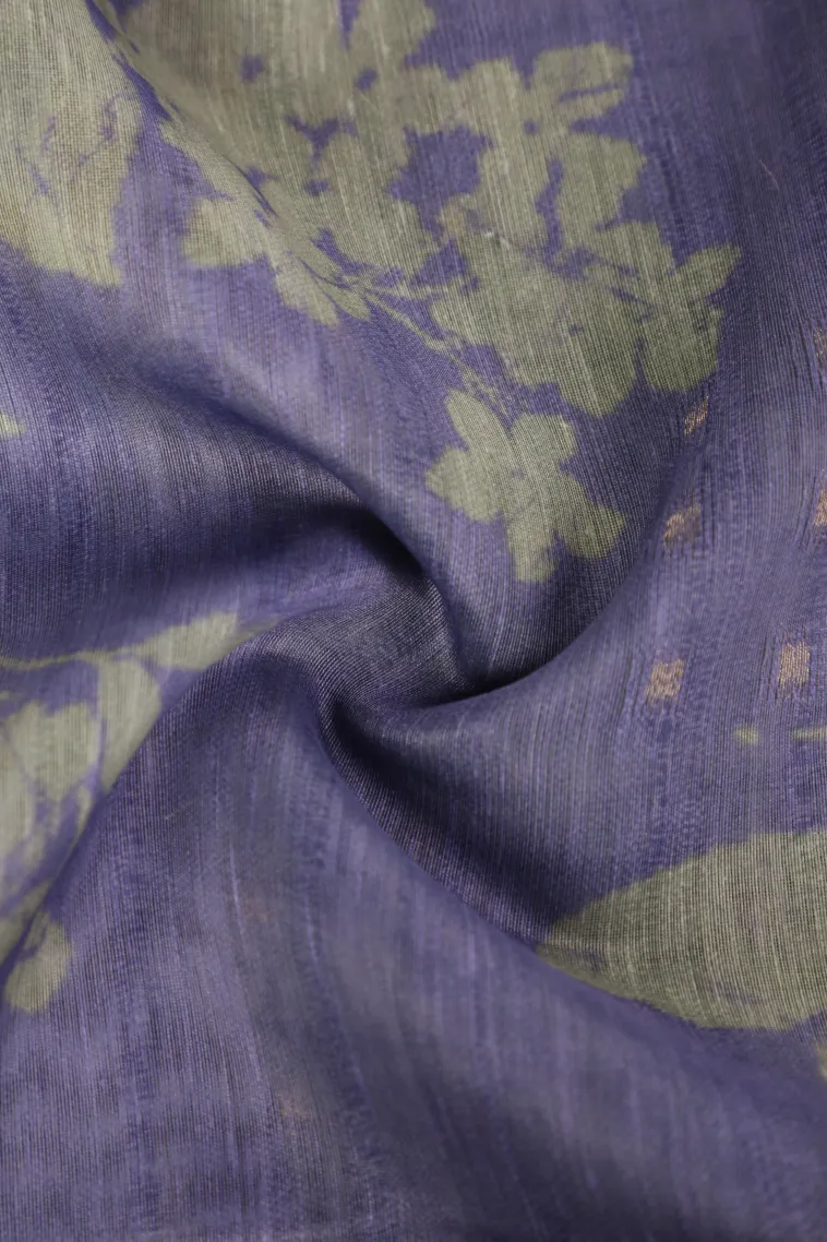 Heather Purple Semi Tussar Silk with Gold And Silver Zari Floral Patterns view 4