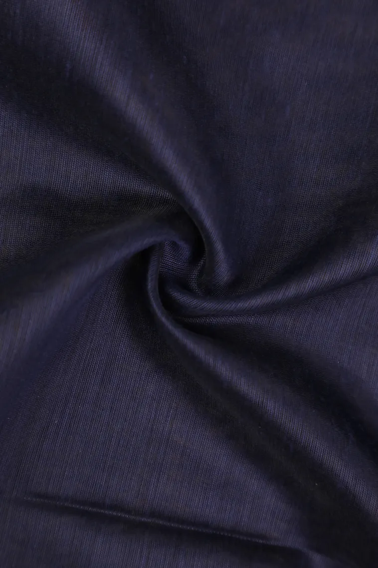 Indigo Blue Semi Tussar Silk with Bronze Zari Plain view 4