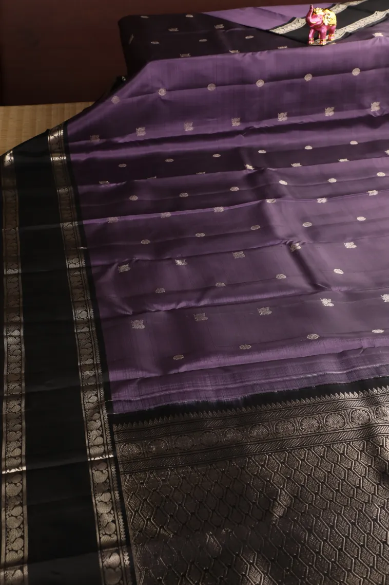 Mauve Purple Kanchipuram Silk Sarees with Silver Zari Rudhracham Annam Motif view 2
