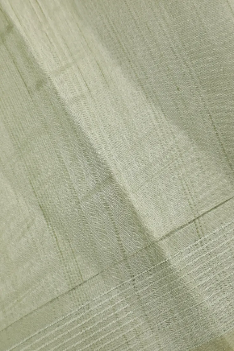 Pistachio Green Raw Silk Sarees with Thread Zari Flower Mottif view 3
