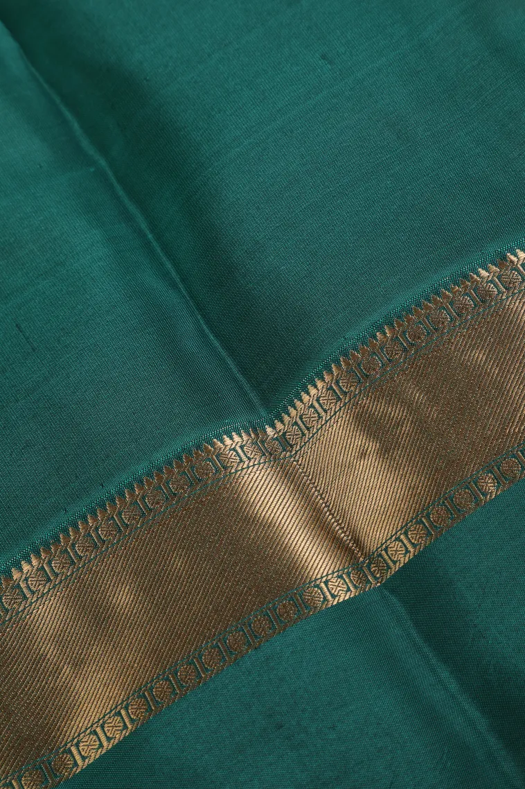 Olive Green Soft Silk Saree with Gold Zari Floral Puttas view 3