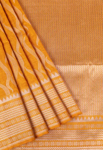 Gold Banaras Sarees with Copper Zari Leaf Pattern