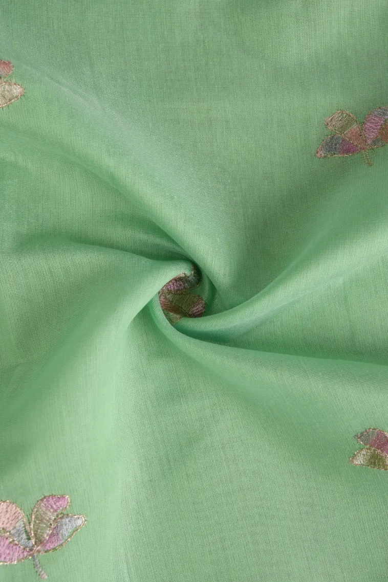 Mint Green Tissue Silk Sarees with Gold Zari Flower Mottif view 4