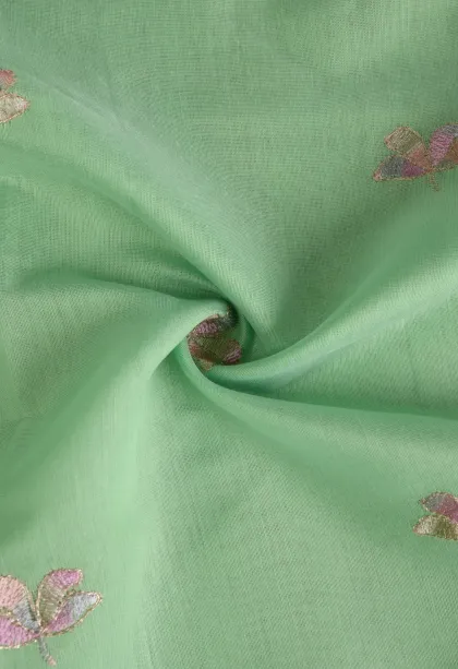 Mint Green Tissue Silk Sarees with Gold Zari Flower Mottif