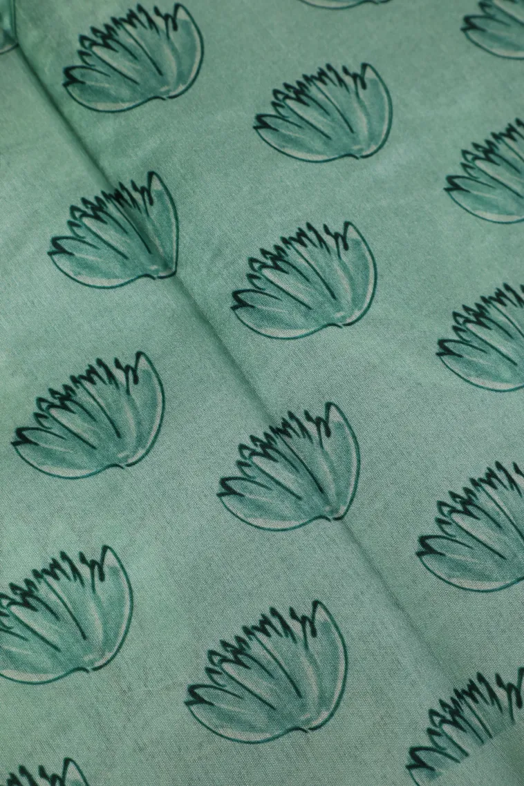 Peacock Blue Semi Tussar Silk with Thread Zari Floral Patterns view 3