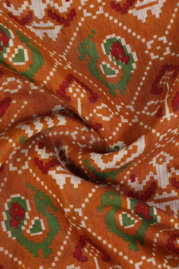 Carrot Orange Chanderi Cotton Sarees with Gold Zari Birds Mottif view 4