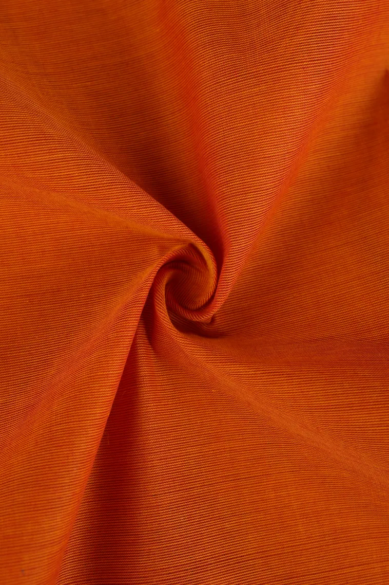 Candy Orange Chettinad Cotton Sarees with Gold Zari Plain view 4