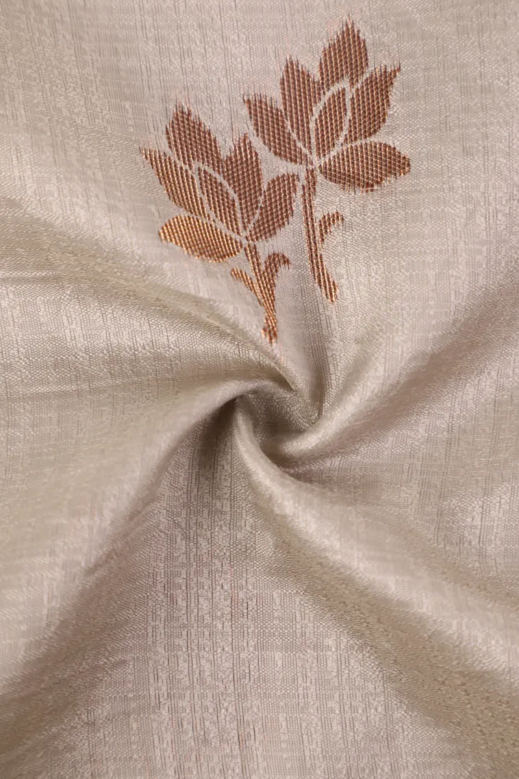 Smoke White Raw Silk Sarees with Copper Zari Flower Mottif view 4