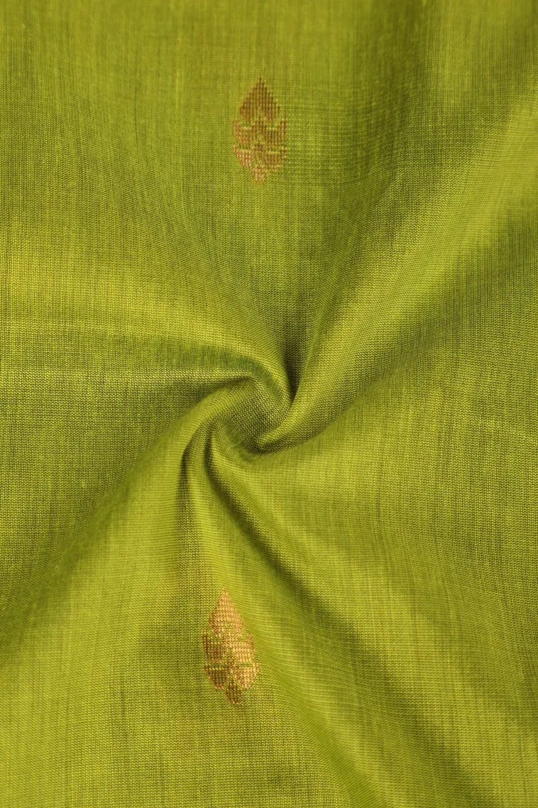 Lime Green Kalyani Cotton with Copper Zari Buttis (small Dots Or Motifs) view 4